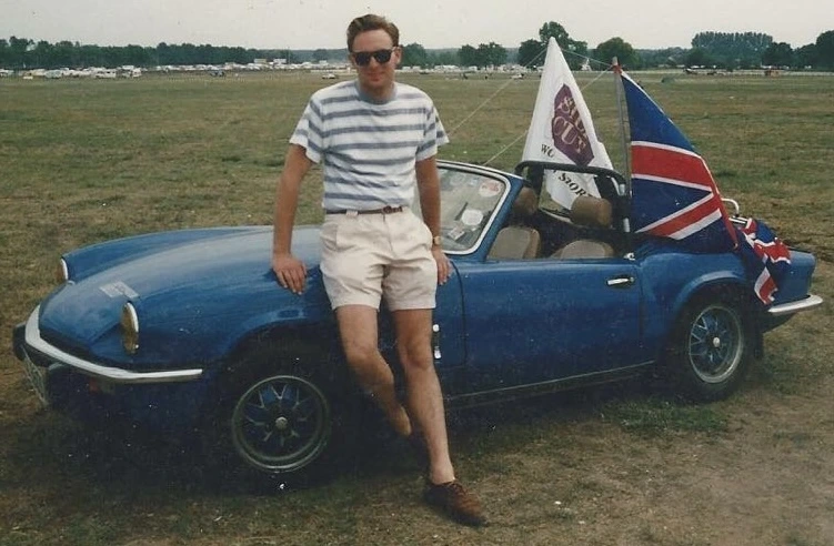 Jason sat on this spitfire with flags at lemans